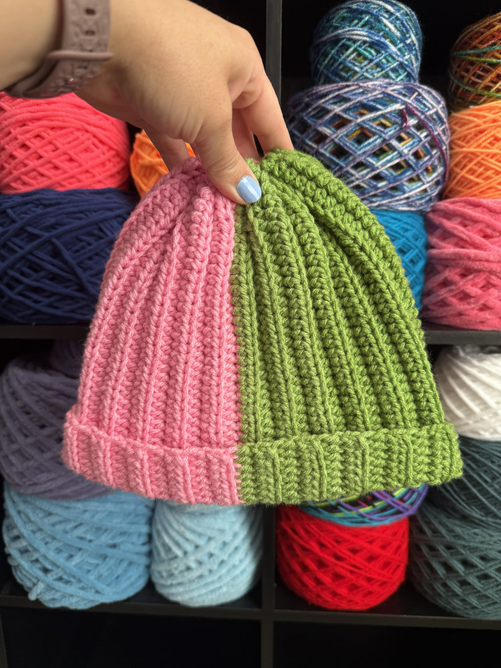Pink and Green Beanie