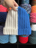 Blue and White Beanie
