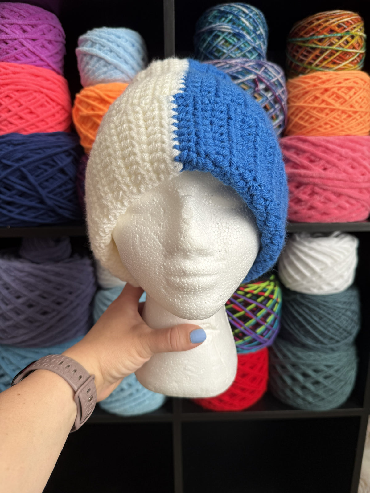 Blue and White Beanie