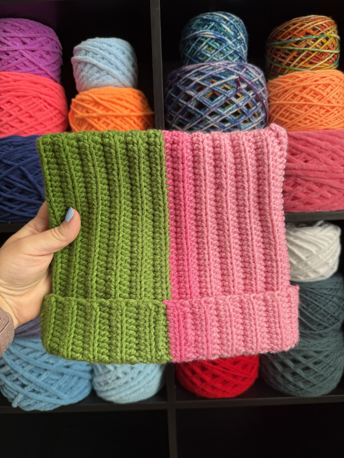 Pink and Green Cat Ear Beanie