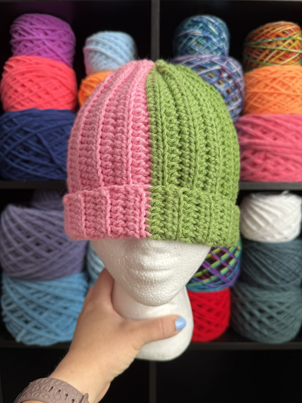 Pink and Green Beanie