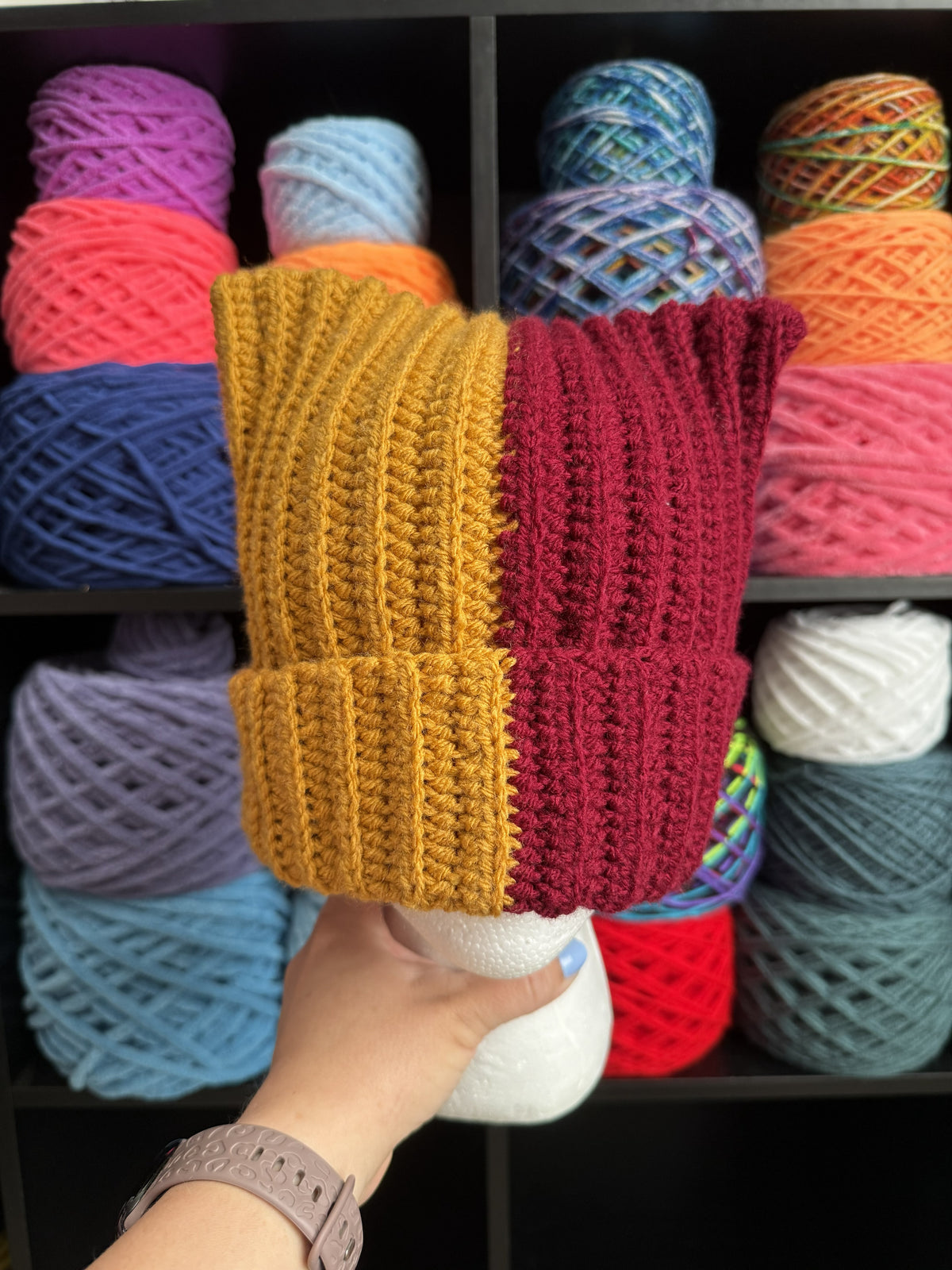 Red and Brownish Gold Cat Ear Beanie