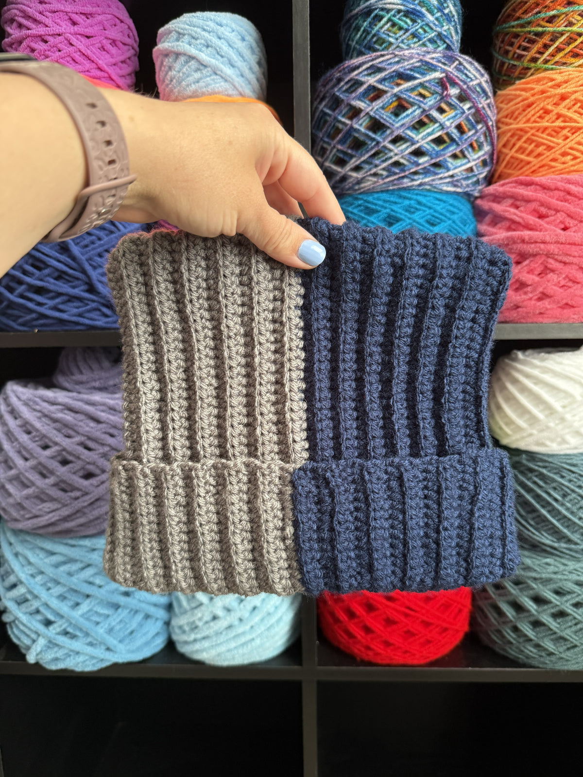 Blue and Grey Cat Ear Beanie