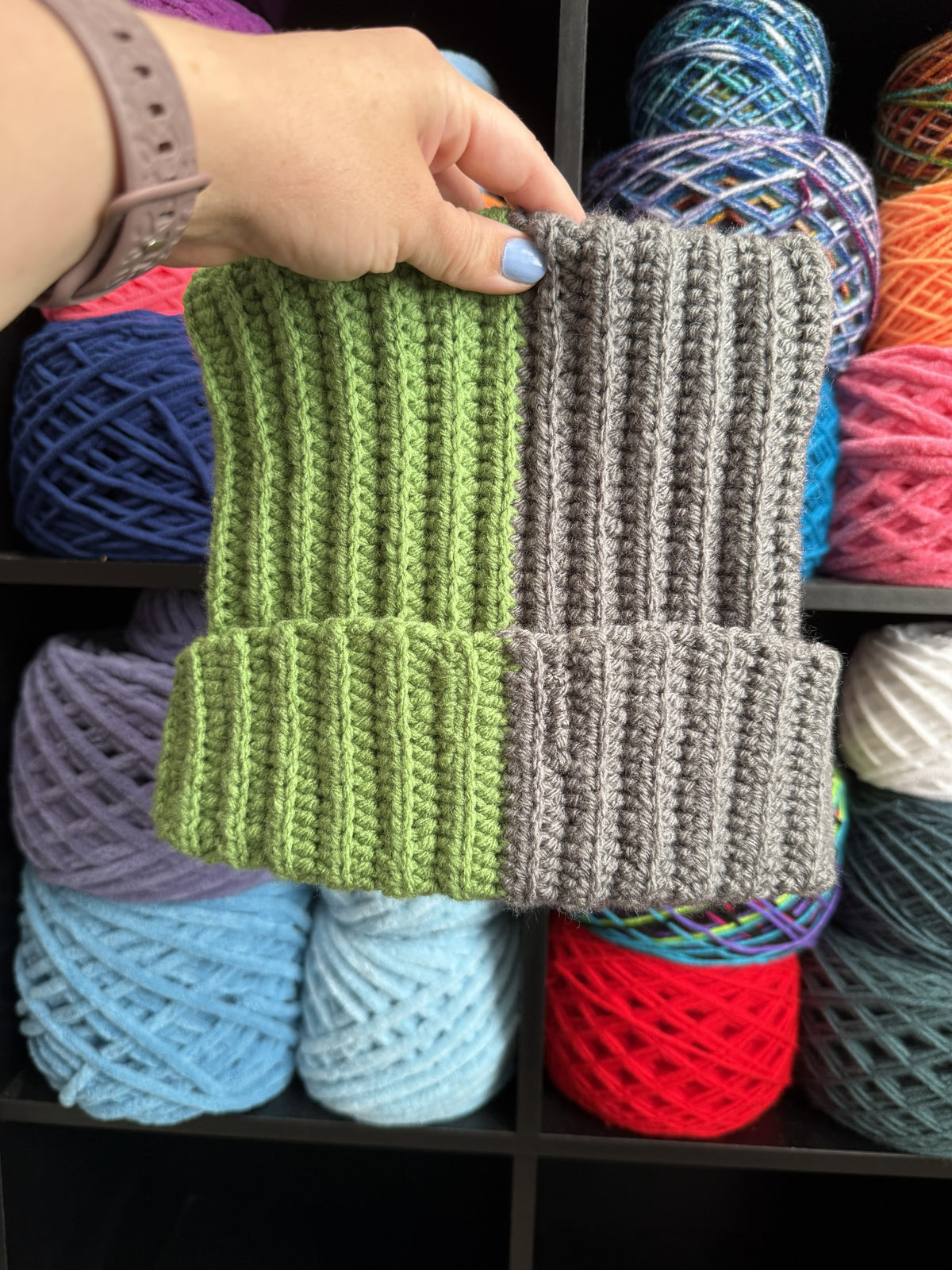 Green and Grey Cat Ear Beanie